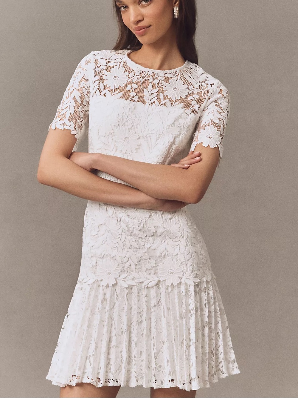 Anthropologie Milly Nikoletta Mixed Lace Pleated Mini Dress
